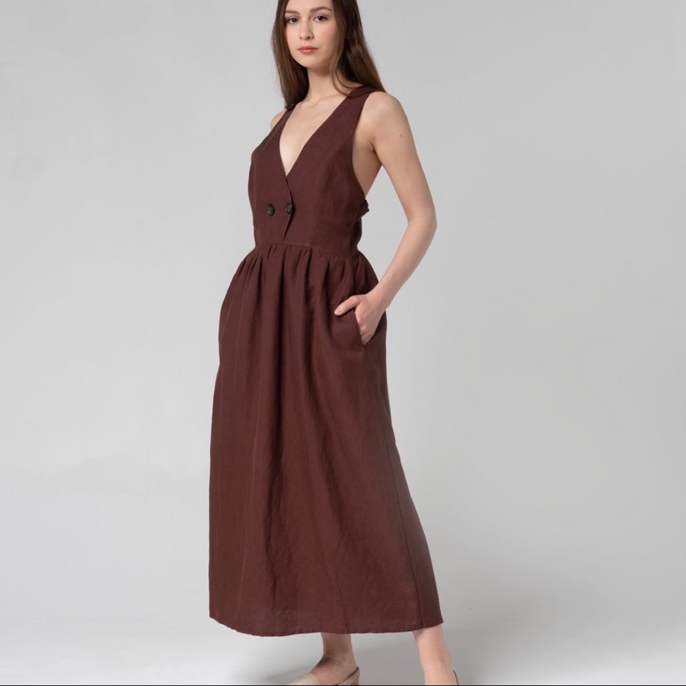 Linen brown sleeveless dress xs/s size